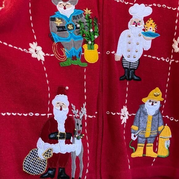 Victoria Jones Vintage Embroidered Embellished Santa Xmas Cardigan Sweater Sz 2X - Picture 13 of 16
